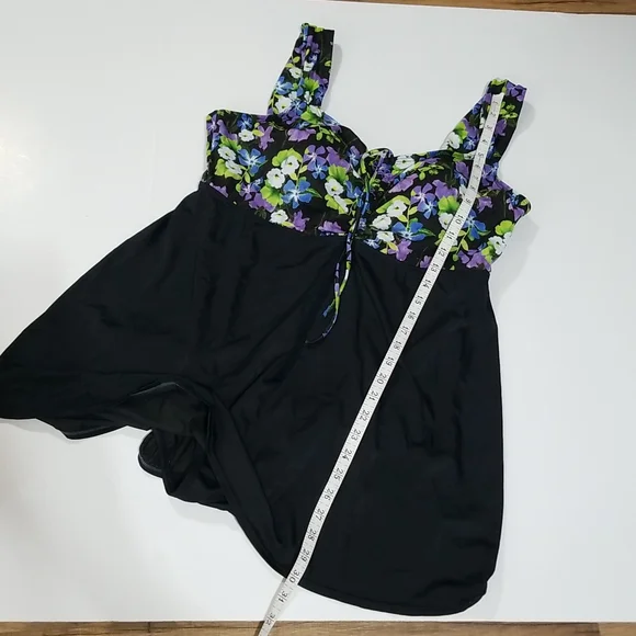 BLAIR Black Blue & Purple Pansie One Piece Dress Swimsuit - Picture 15 of 15